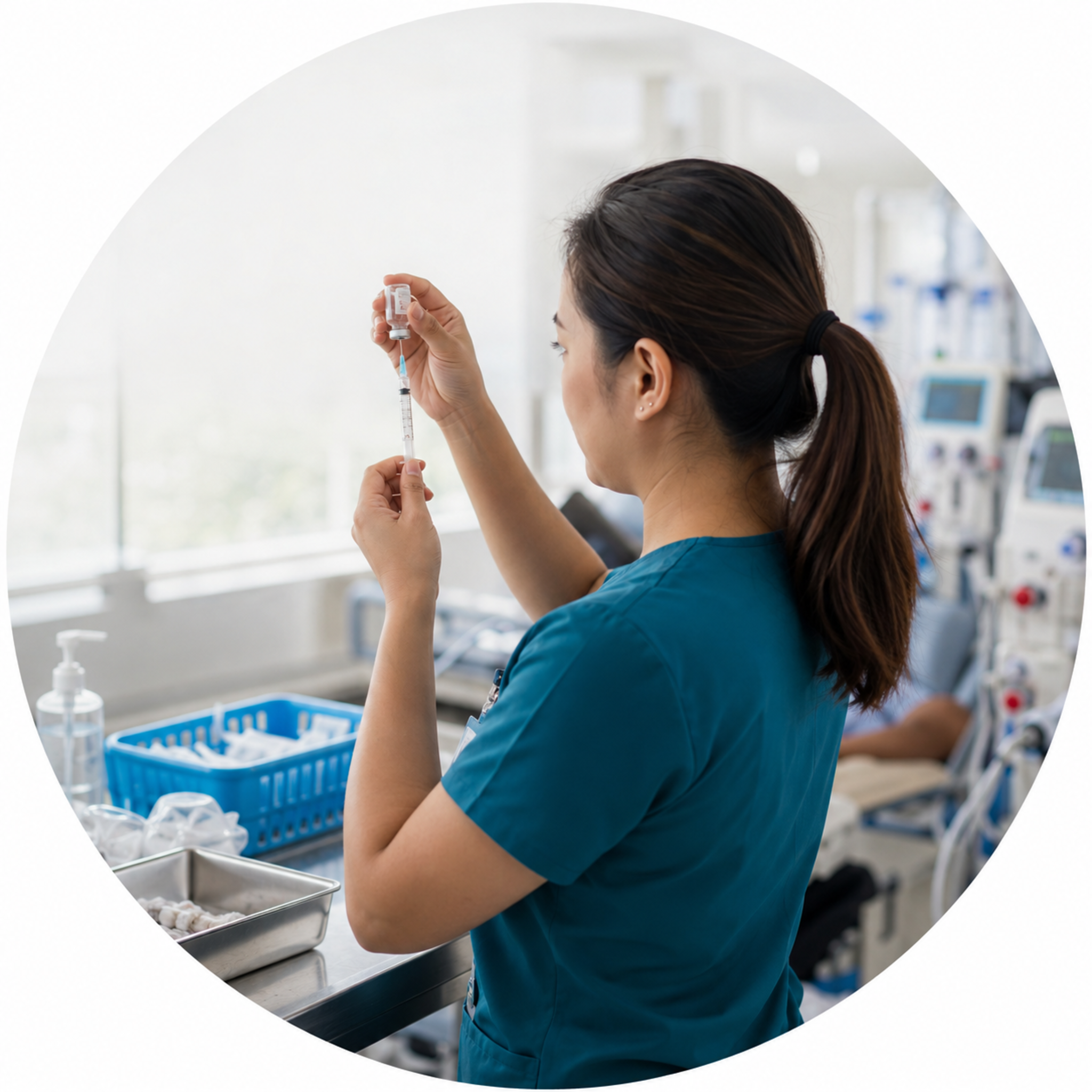 Circular vignette hero illustration for the antibiotic stewardship in hemodialysis guide.
