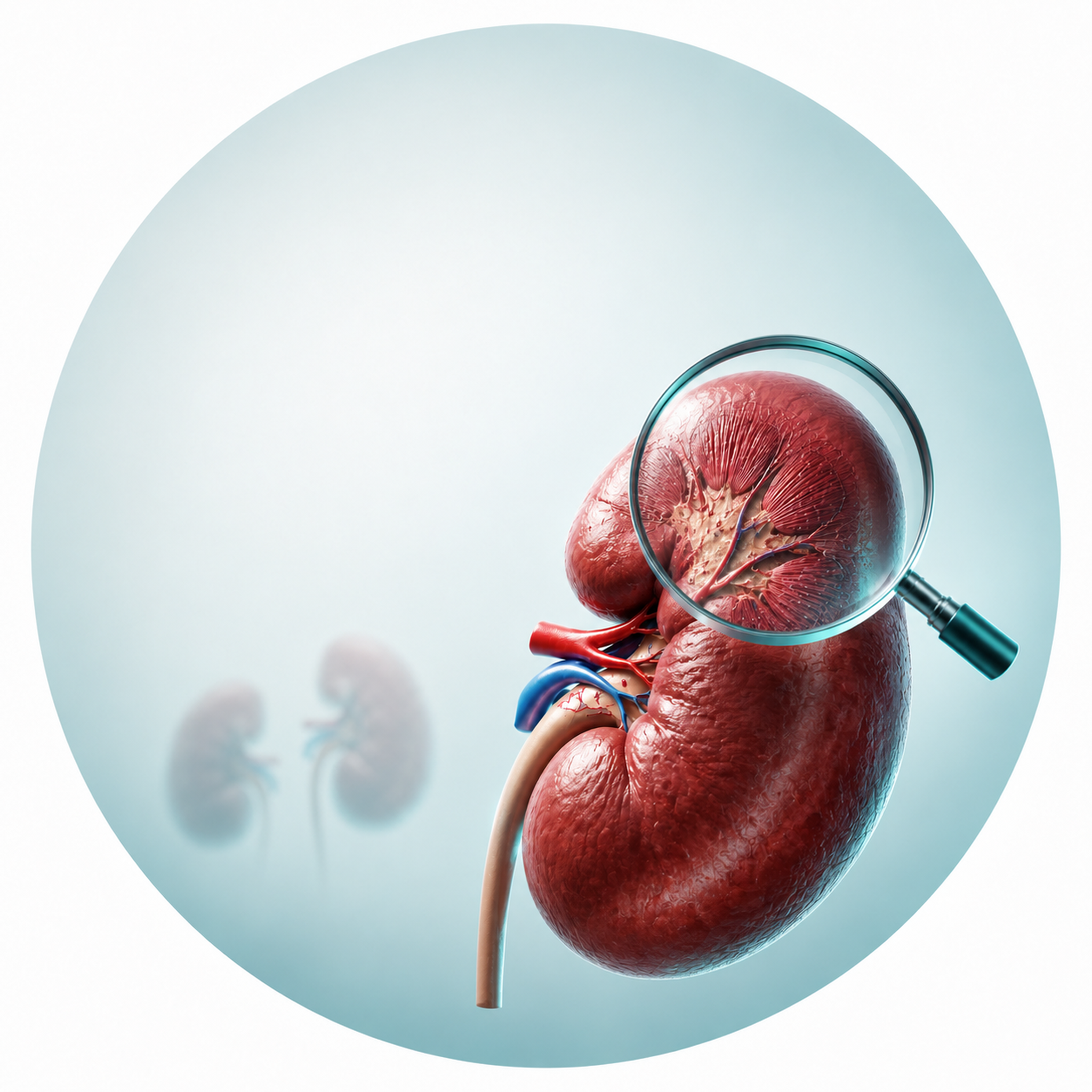 A three-way diagnostic fork illustrating that kidney disease in a person with diabetes may be diabetic nephropathy alone, diabetic nephropathy plus another process, or another kidney process without diabetic nephropathy.