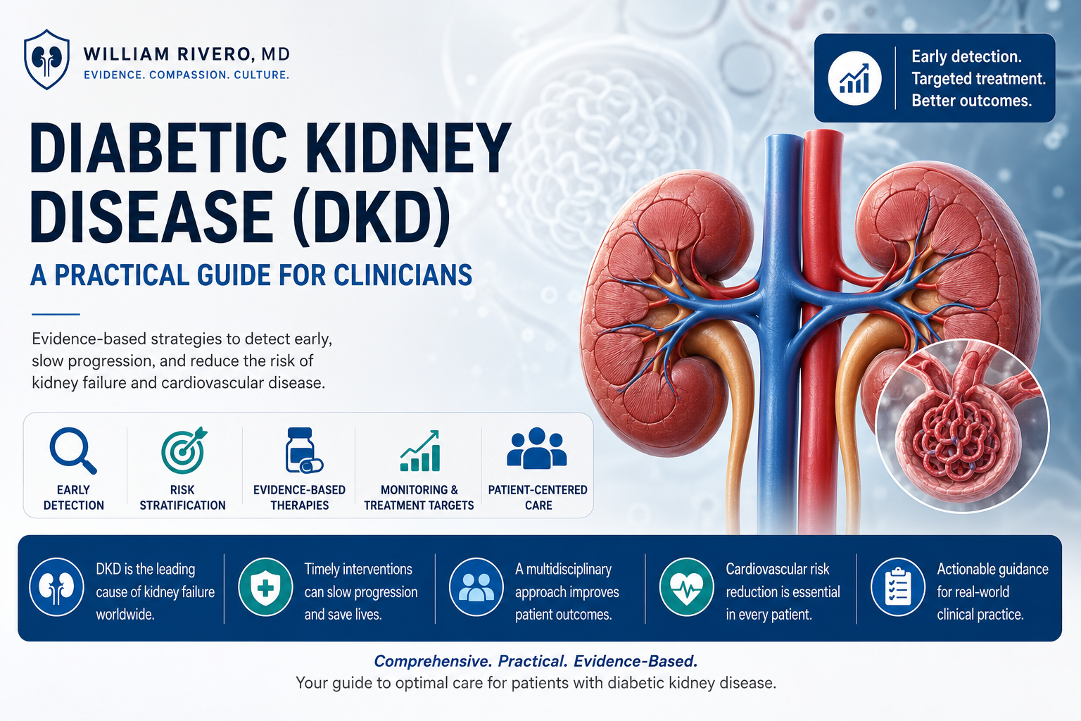 Clinician hero banner — evidence-based DKD management, KDIGO 2024 / ADA 2025