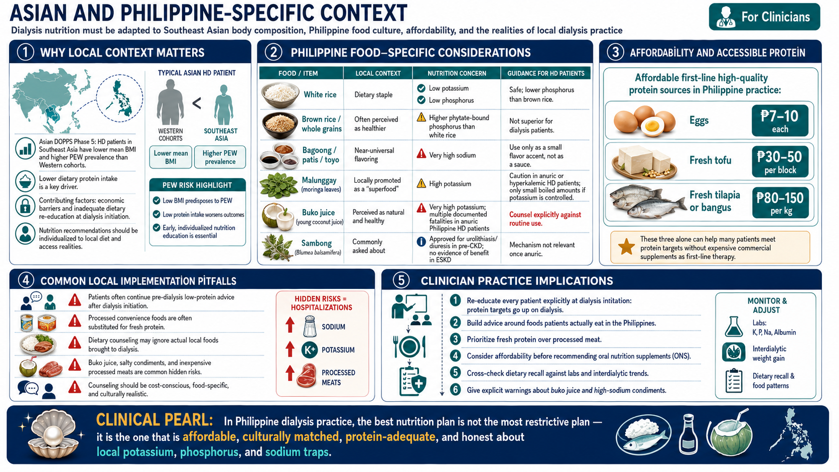 Asian and Philippine-specific dialysis nutrition context — DOPPS data, local food guidance, and protein source cost-accessibility