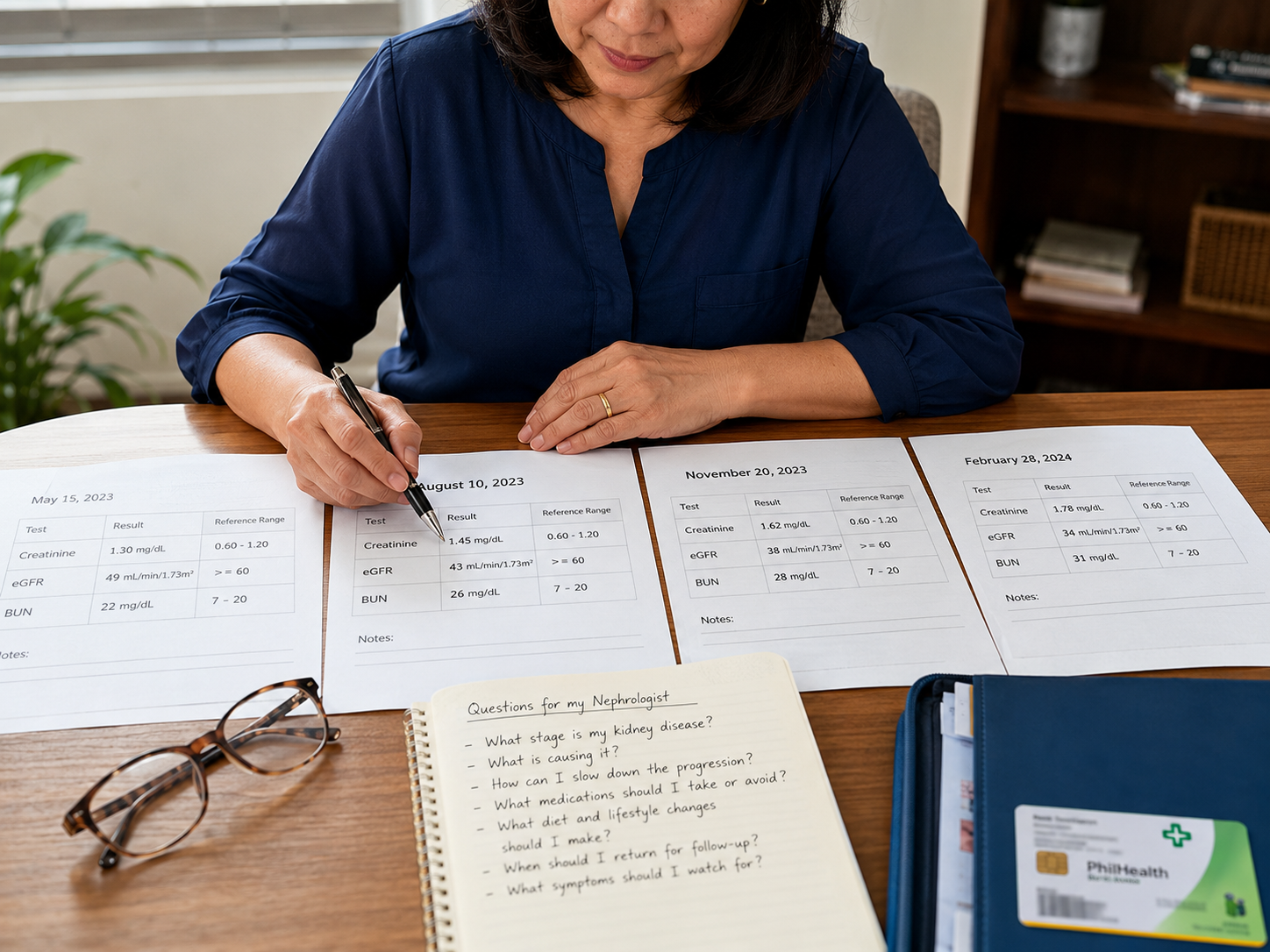 Patient reviewing lab results with printed list
