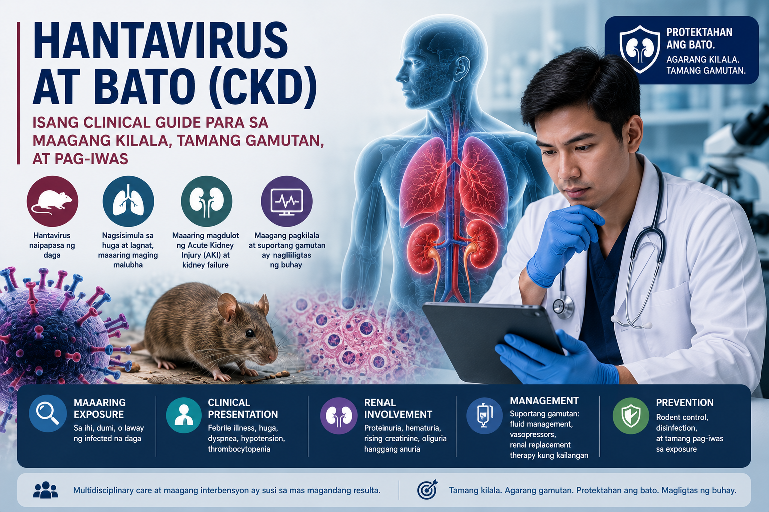 Hantavirus HFRS evidence-based management clinician reference — WHO 2026, KDIGO, RITM Philippines