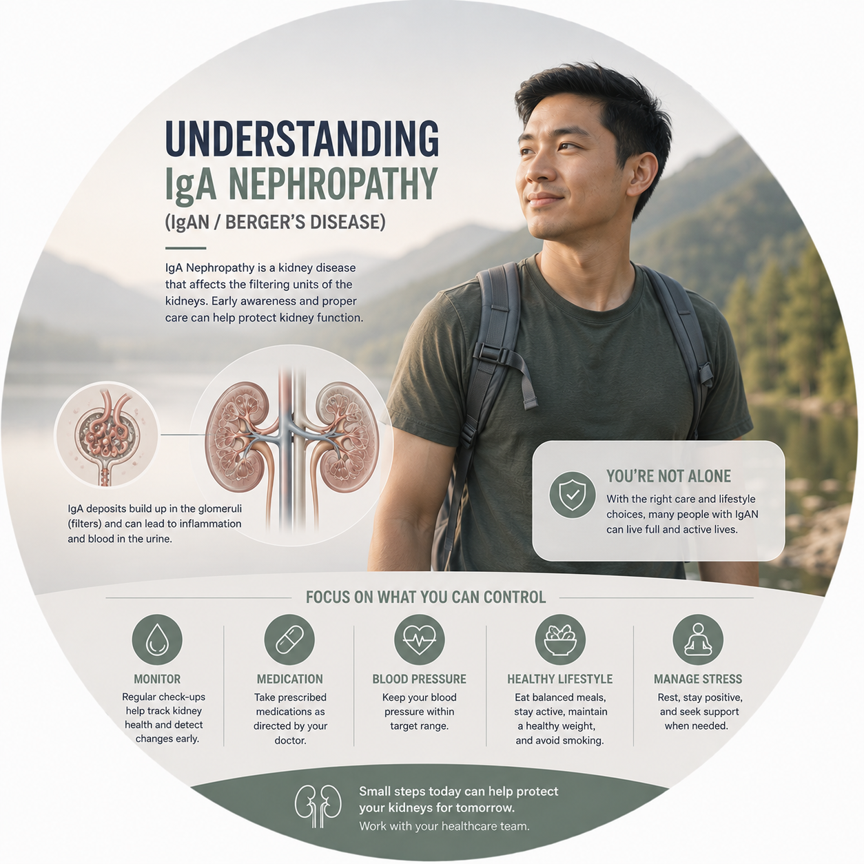 Filipino nephrologist reassuring a young adult patient about IgA nephropathy