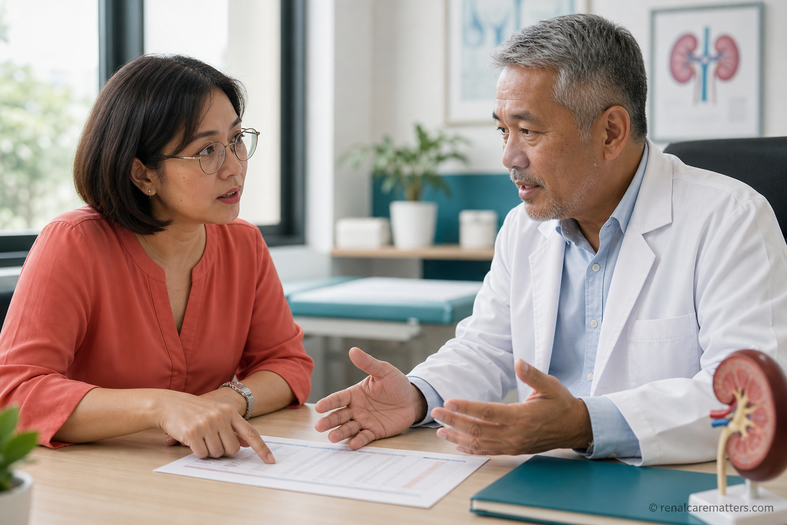 A Filipino adult with diabetes reviewing laboratory results with a nephrologist — the kidney and blood sugar guide