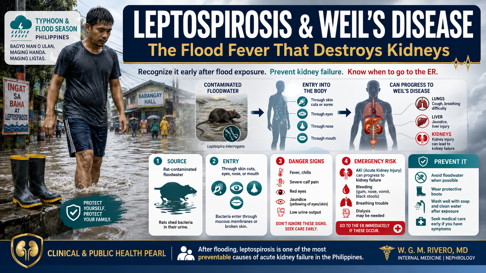 Leptospirosis & Weil's Disease — The Flood Fever That Destroys Kidneys: recognize after flood exposure, prevent kidney failure, know when to go to the ER · williamriveromd.com