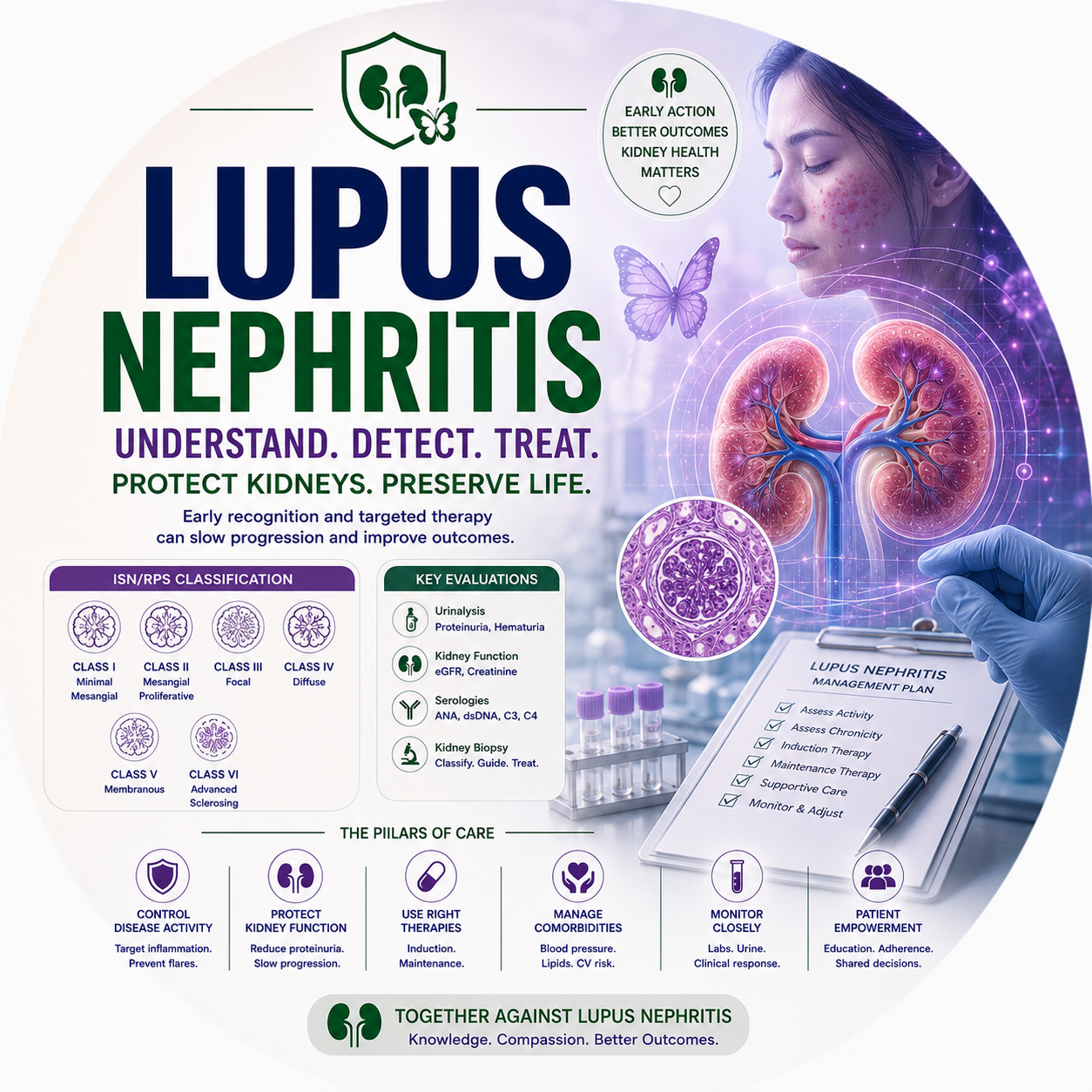 Circular vignette hero illustration for the lupus nephritis guide.