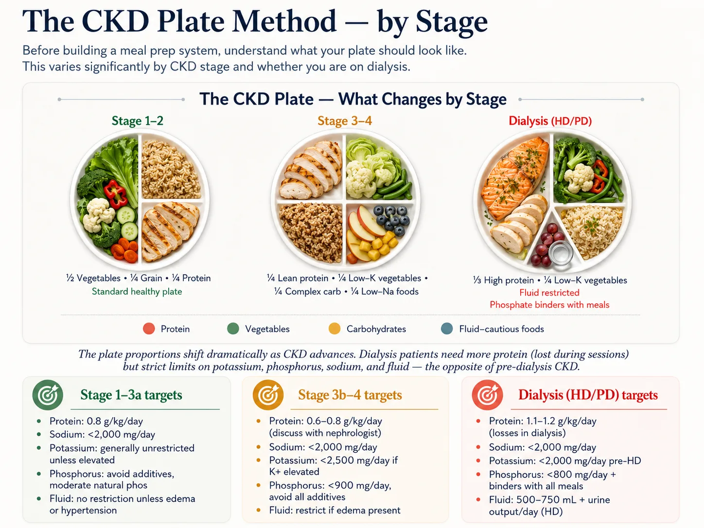 CKD plate method applied to Filipino meals: half non-starchy vegetables, quarter protein, quarter carbohydrates