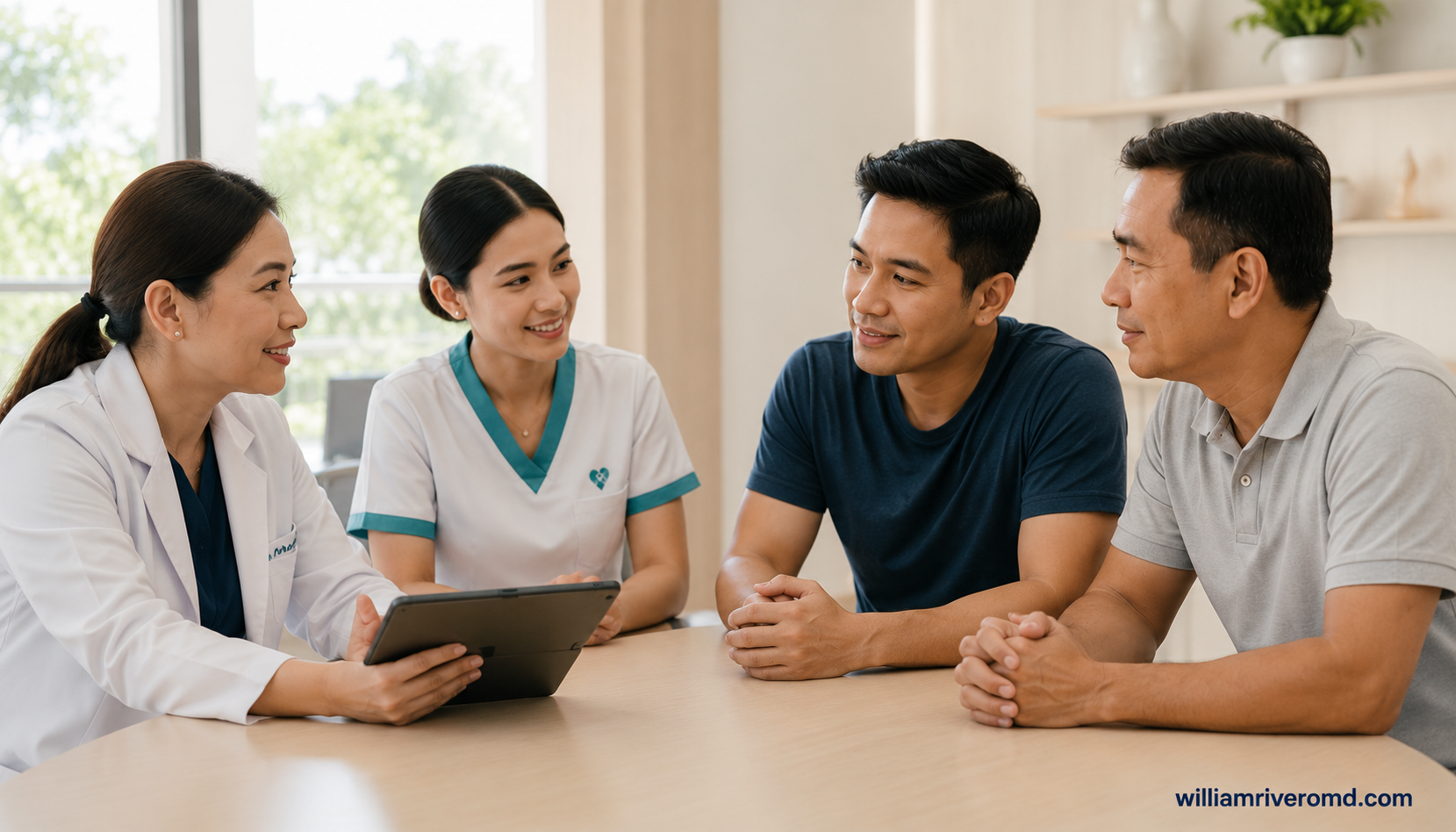 Filipino nephrologist conducting a living donor transplant consultation — thyroid evaluation is part of the pre-transplant workup