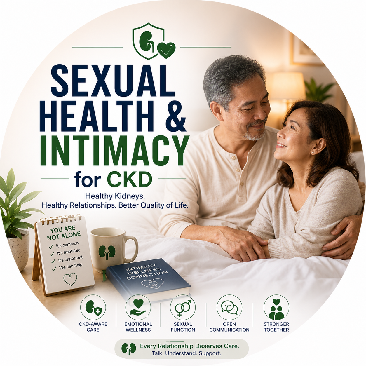 Circular vignette hero illustration for the sexual health and intimacy in CKD guide.
