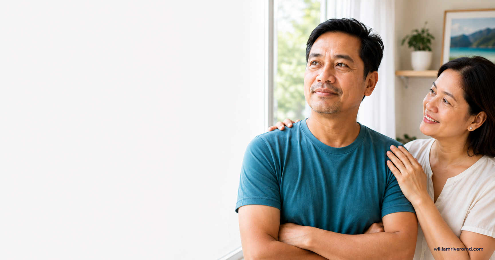 A Filipino man seeking support near a sunlit window — recovery and kidney protection go together.