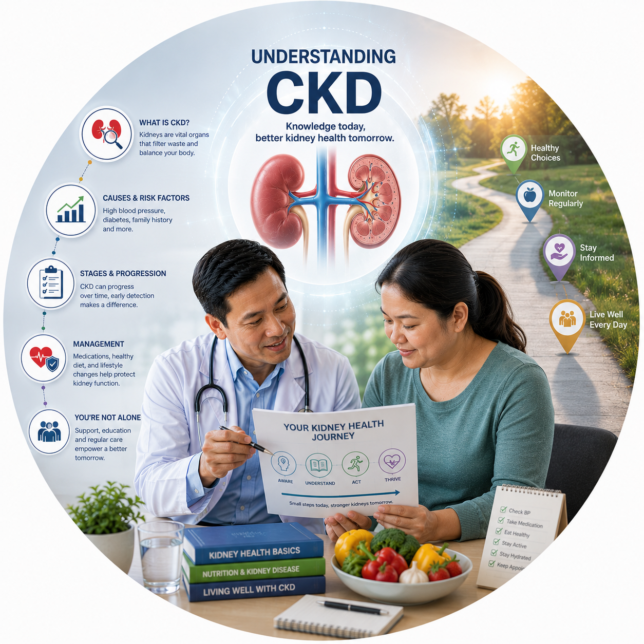 Filipino nephrologist and patient reviewing a kidney chart together