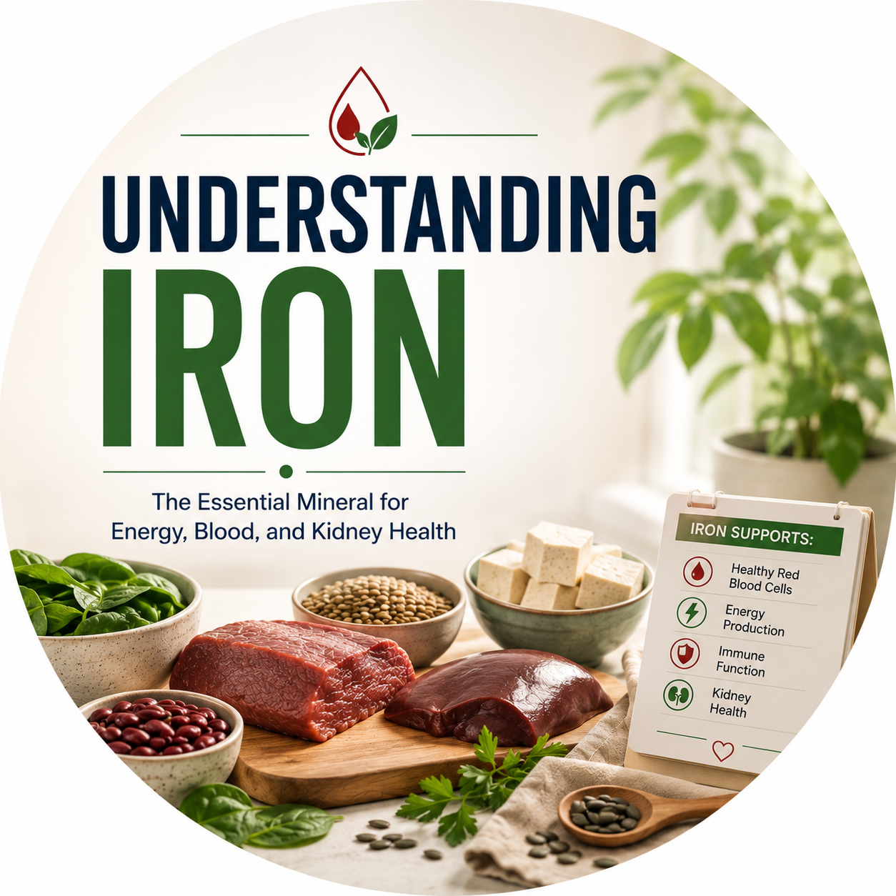 Circular vignette hero illustration for the understanding iron guide.